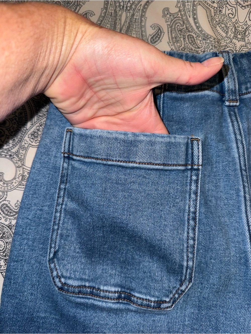 LC Lauren Conrad Faded Blue Denim High Waisted Shorts with Patch Pockets - Picture 7 of 8